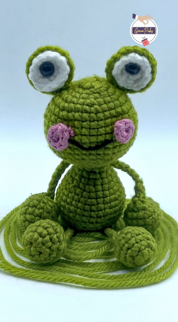 Crongy Frog tug and pull. crochet toy