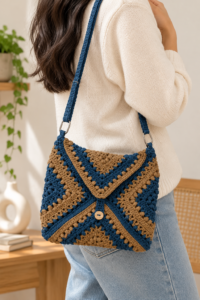 Adjustable Granny Square Sling Crossbody Crochet Bag